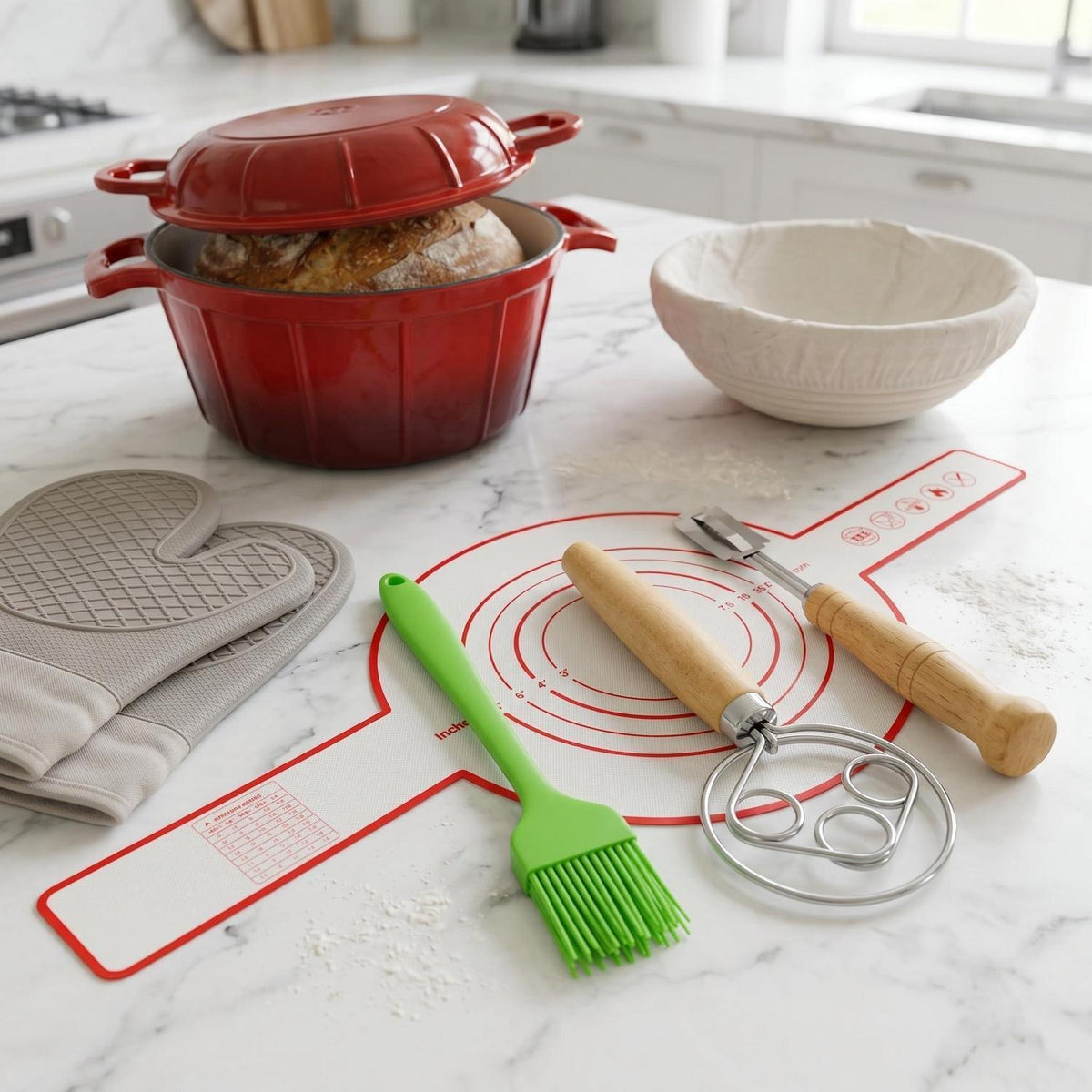 Emaille Gusseisen Dutch Oven Set mit Sauerteig Backwerkzeugen