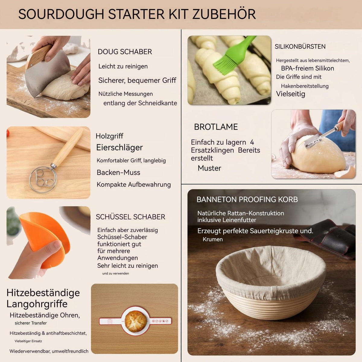 Emaille Gusseisen Dutch Oven Set mit Sauerteig Backwerkzeugen