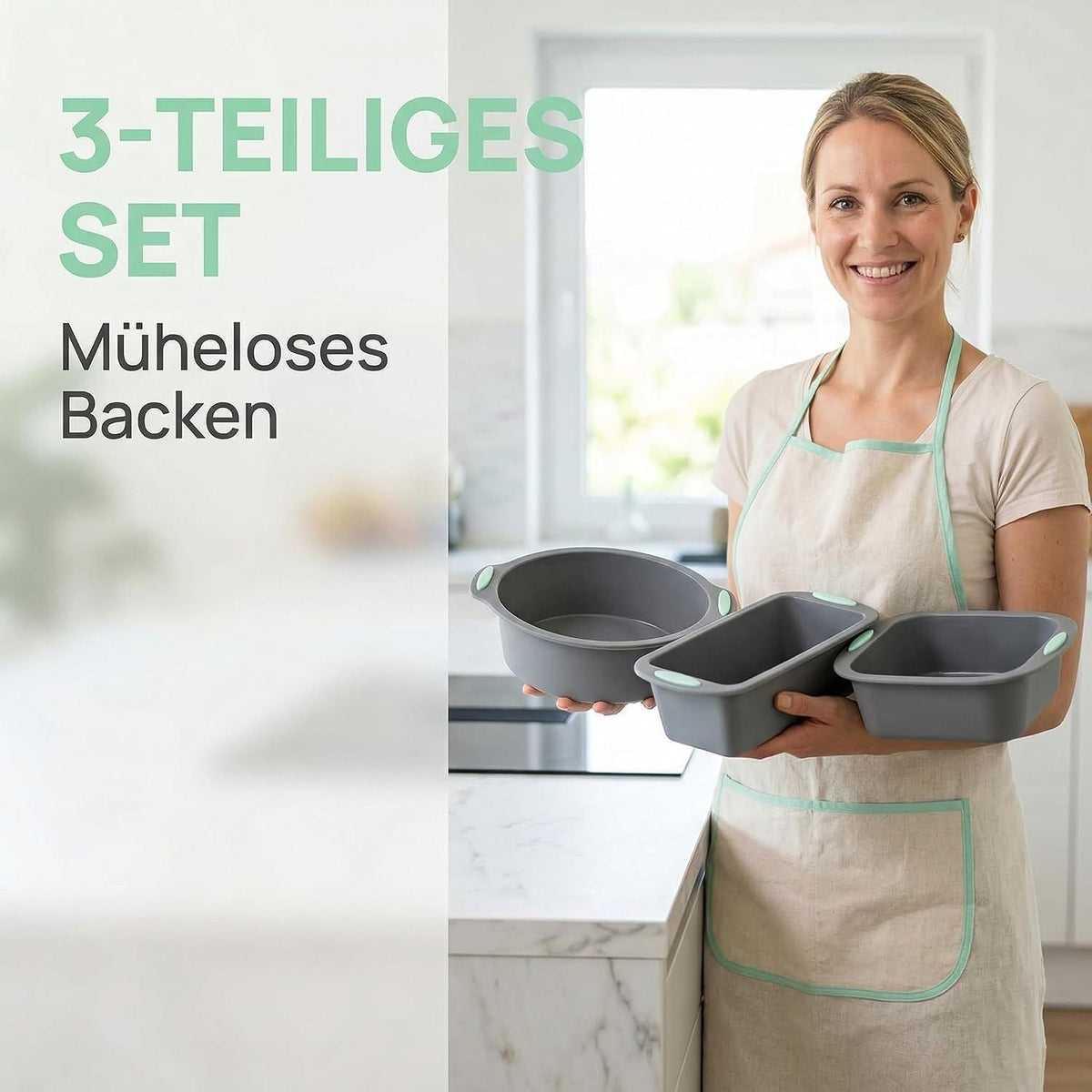 3er Set Silikon Backformen für Kuchen, Brot & Quiche