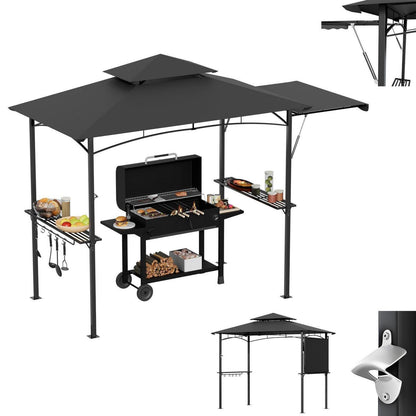 Grillpavillon mit Seitenmarkise & Doppeldach – Grau