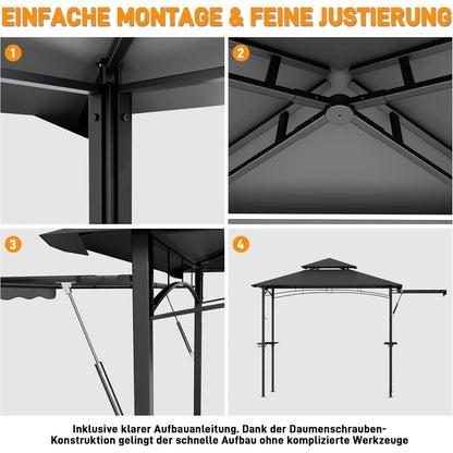 Grillpavillon mit Seitenmarkise & Doppeldach – Grau