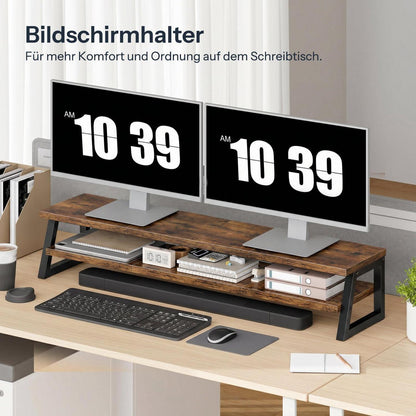 Monitorständer für 2 Monitore, 100cm, Vintagebraun/Schwarz