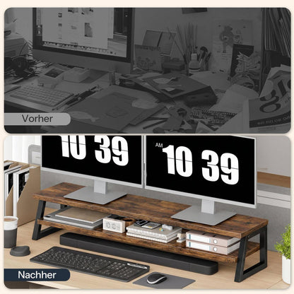Monitorständer für 2 Monitore, 100cm, Vintagebraun/Schwarz
