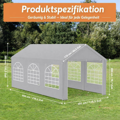 Partyzelt 3x6m Grau – Wasserdicht & UV-Schutz für Garten & Events