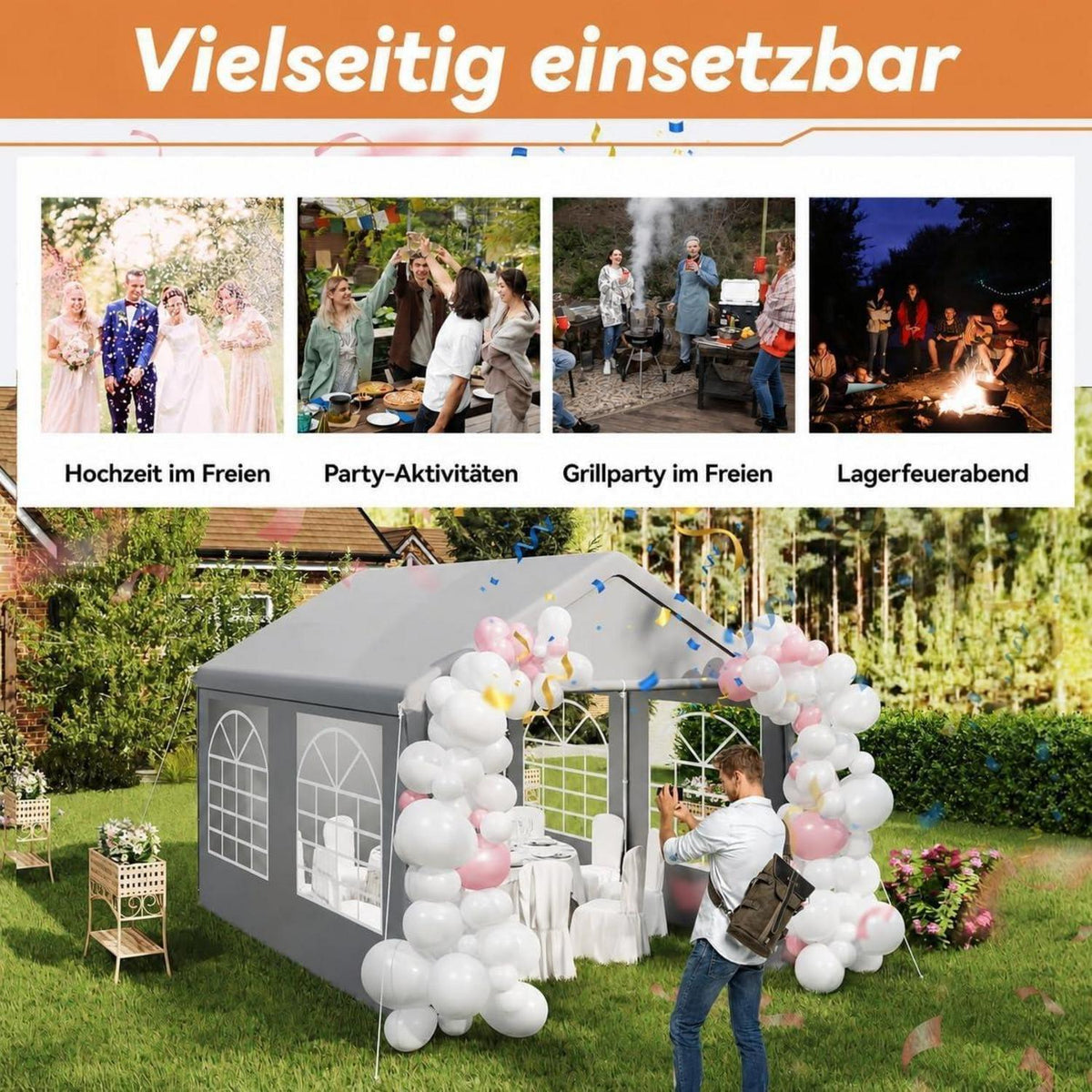 Partyzelt 3x4m Grau – Wasserdicht & UV-Schutz für Garten & Events