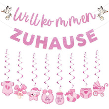 Willkommen Zuhause Baby Mädchen Deko Set Rosa Girlande & Spiralen