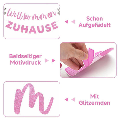Willkommen Zuhause Baby Mädchen Deko Set Rosa Girlande & Spiralen