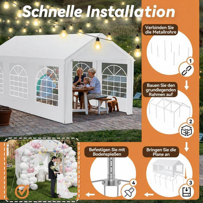 Partyzelt 3x6m – Weißes Garten- & Festzelt mit Zubehör