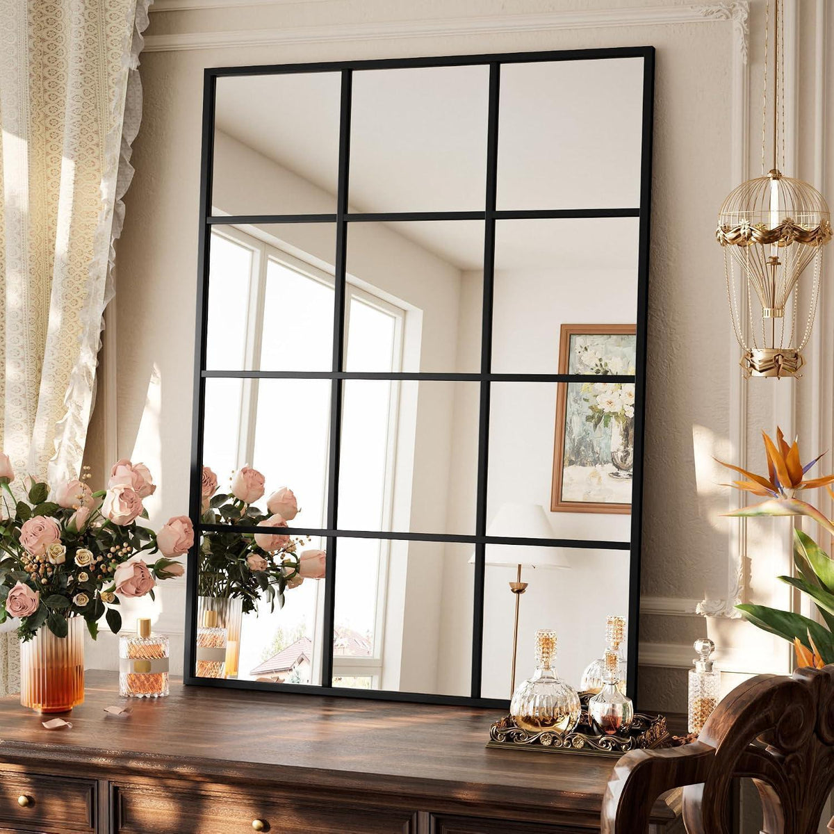 Wandspiegel Gitter Schwarz 100x75 cm – Dekorativer Kosmetikspiegel