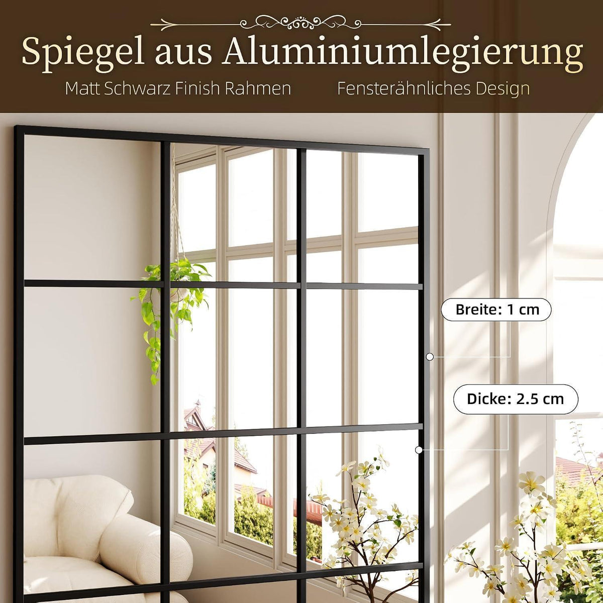 Wandspiegel Gitter Schwarz 100x75 cm – Dekorativer Kosmetikspiegel