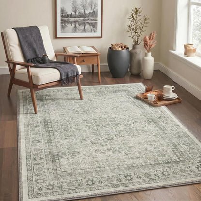 Vintage Teppich Grün 160x230cm – Waschbar & Rutschfest