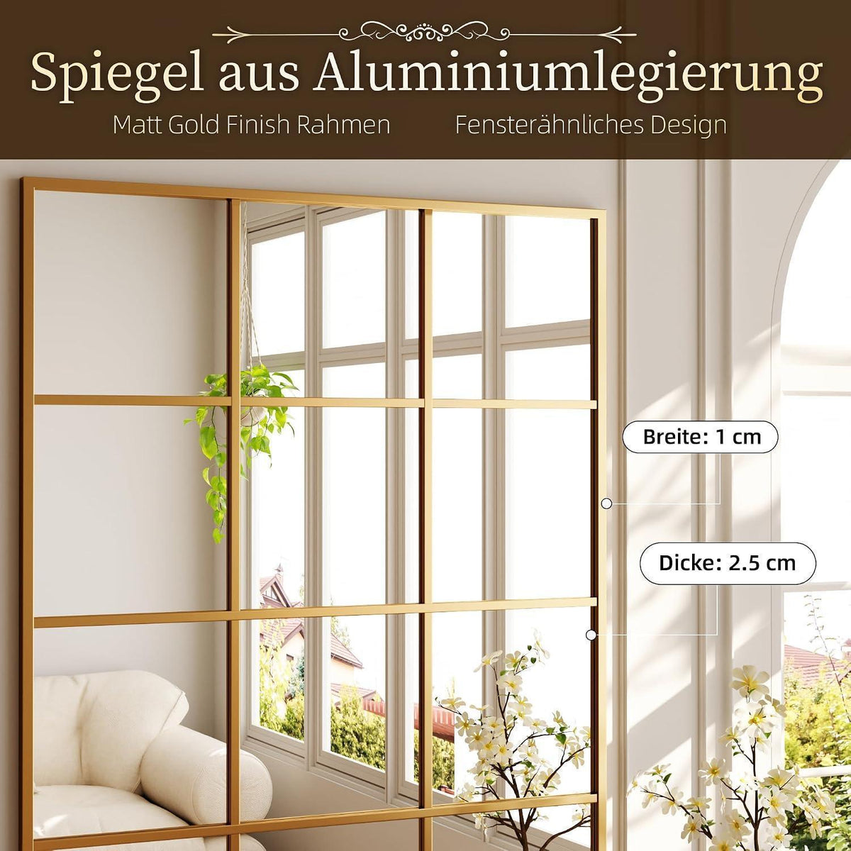 Koonmi Wandspiegel Gitter Gold 100x75 cm