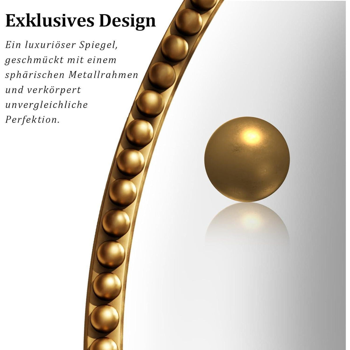 Runder Wandspiegel 90cm mit Gold Perlenrahmen – Retro Deko Spiegel