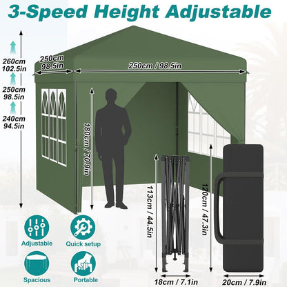 Faltpavillon 2.5x2.5 Wasserdicht & Stabil mit Seitenwänden