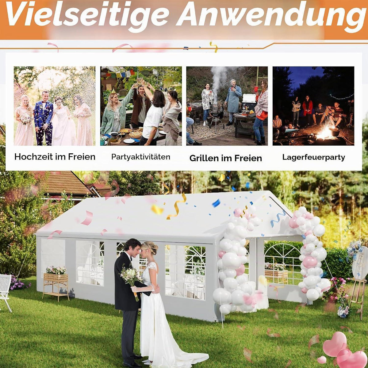 Partyzelt 4x8m Weiß – Stabiler Pavillon mit Seitenwänden