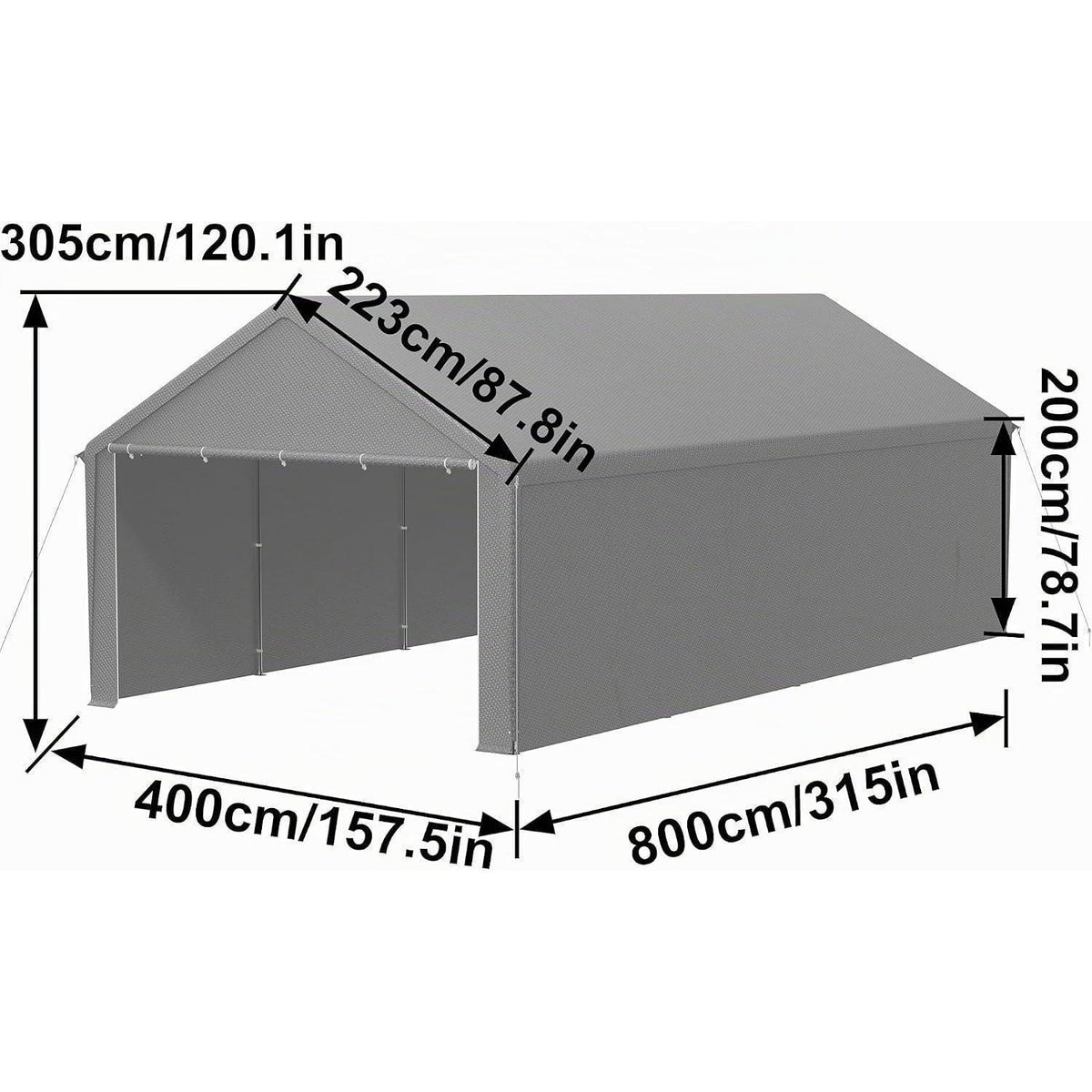 Carport Lagerzelt 4x8m Grau – Robustes Stahlgestell & Plane