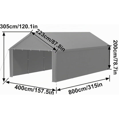 Carport Lagerzelt 4x8m Grau – Robustes Stahlgestell & Plane