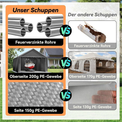 Carport Lagerzelt 4x8m Grau – Robustes Stahlgestell & Plane