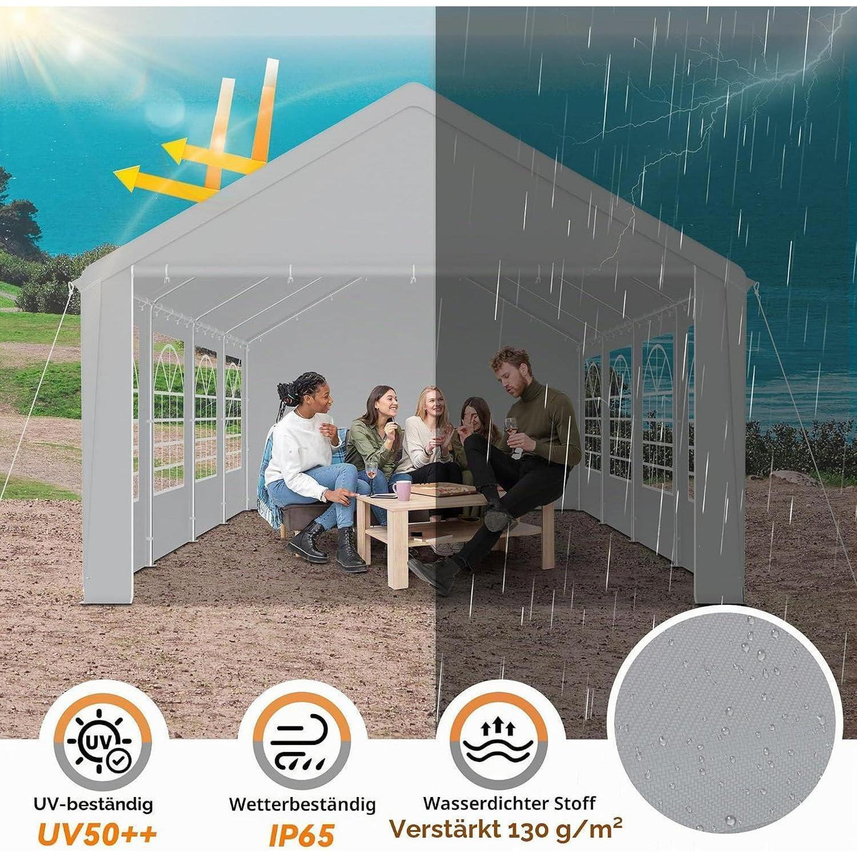 Partyzelt 4x8m Grau – Wasserdicht & Stabil für Garten & Events