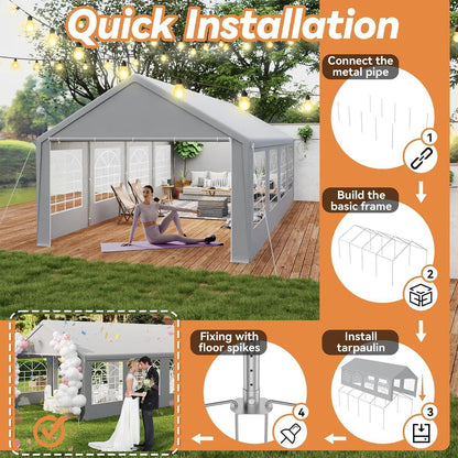 Partyzelt 4x8m Grau – Wasserdicht & Stabil für Garten & Events