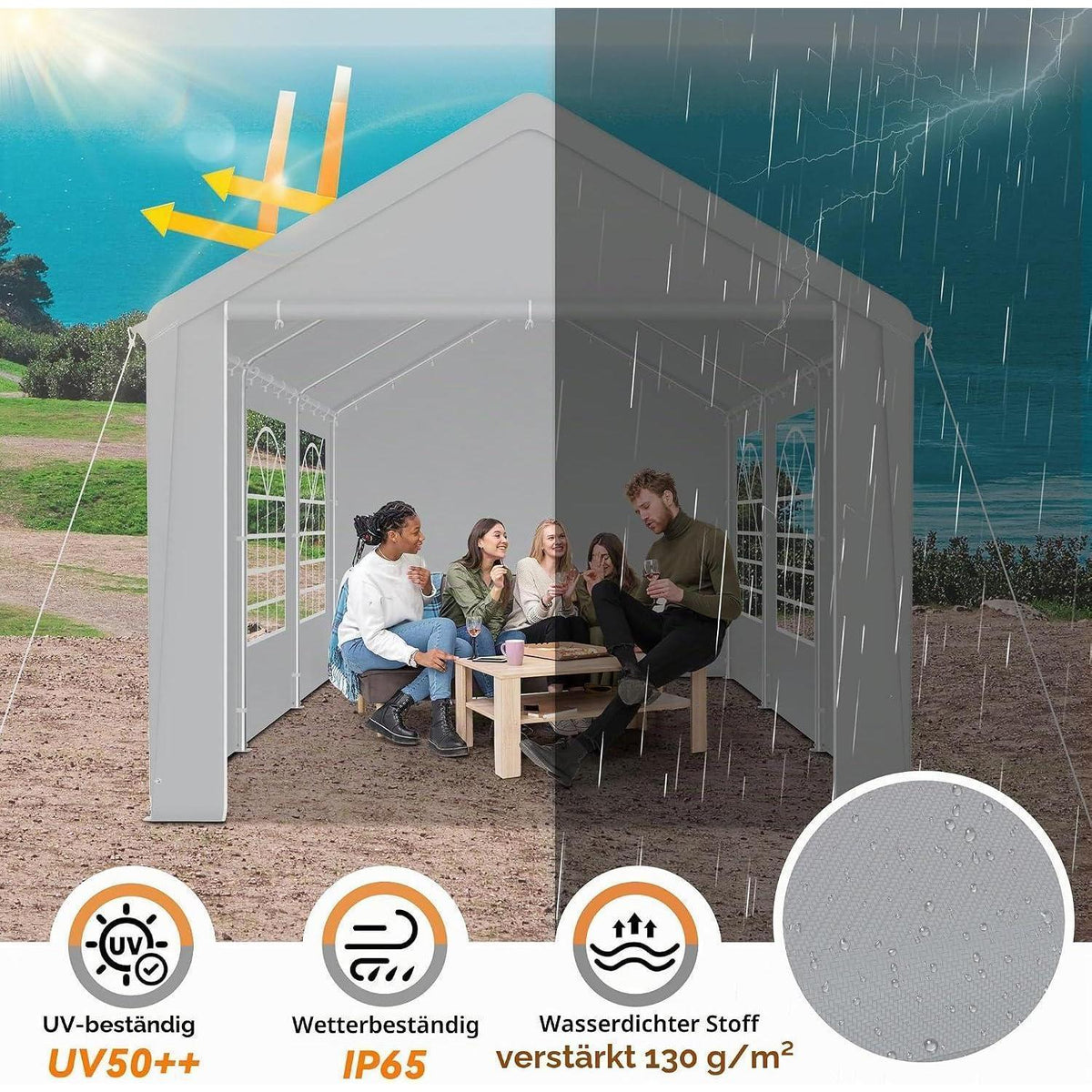 Partyzelt 4x6m Grau – Wasserdicht & Stabil für Garten & Events