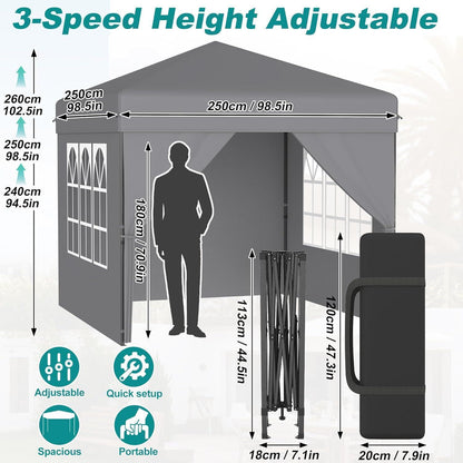 Faltpavillon 2.5x2.5 Wasserdicht & Stabil mit Seitenwänden
