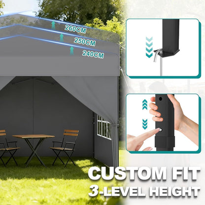 Faltpavillon 2.5x2.5 Wasserdicht & Stabil mit Seitenwänden