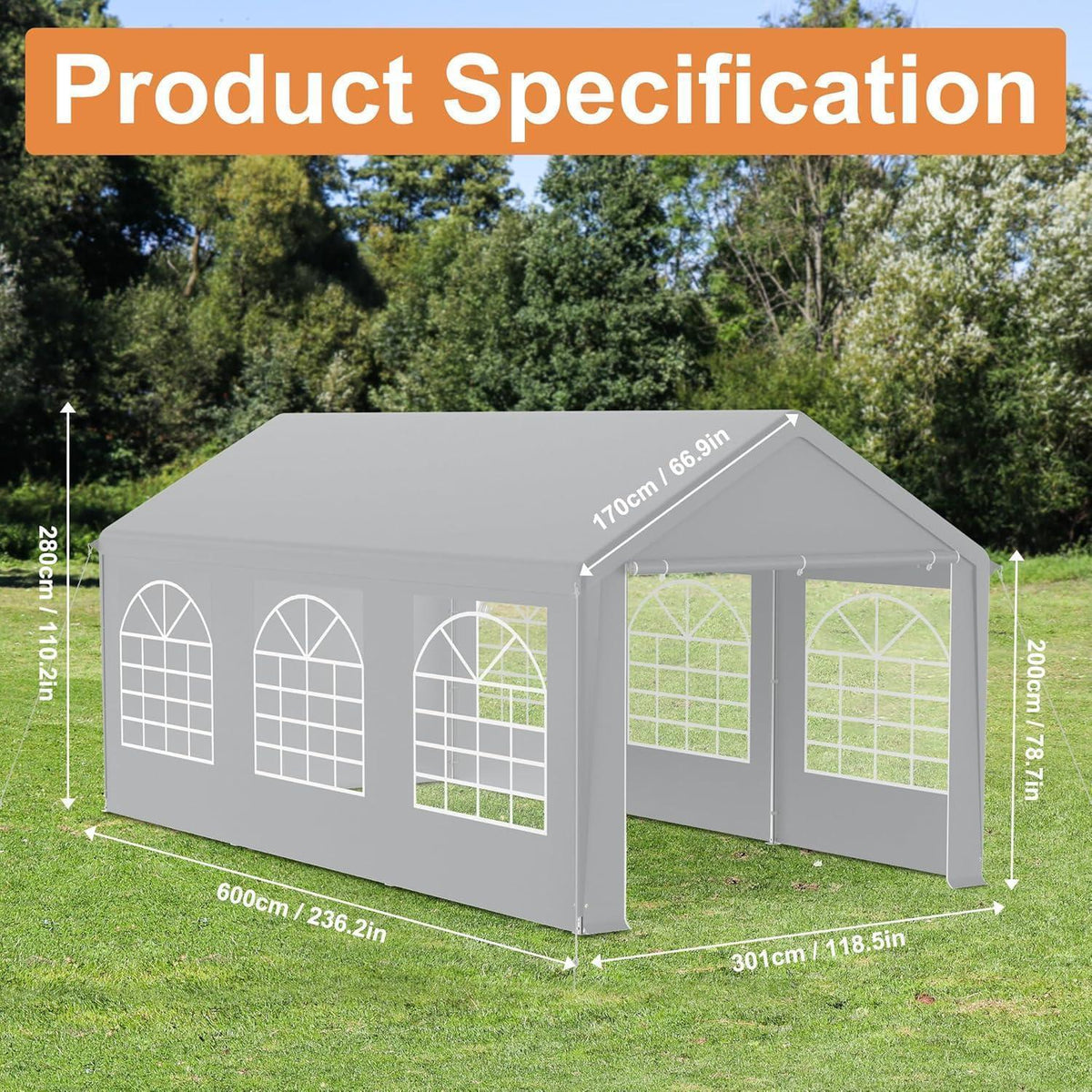 Partyzelt 3x6m Grau – Wasserdicht & Stabil für Garten & Events