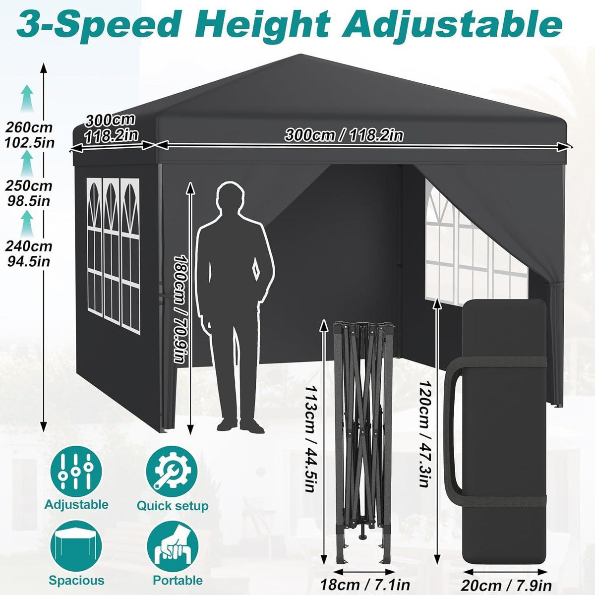 3x3 Pavillon Wasserdicht & Stabil – Garten Partyzelt mit Seitenwänden