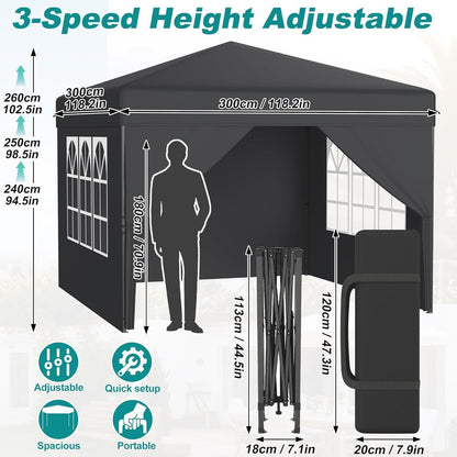 3x3 Pavillon Wasserdicht & Stabil – Garten Partyzelt mit Seitenwänden