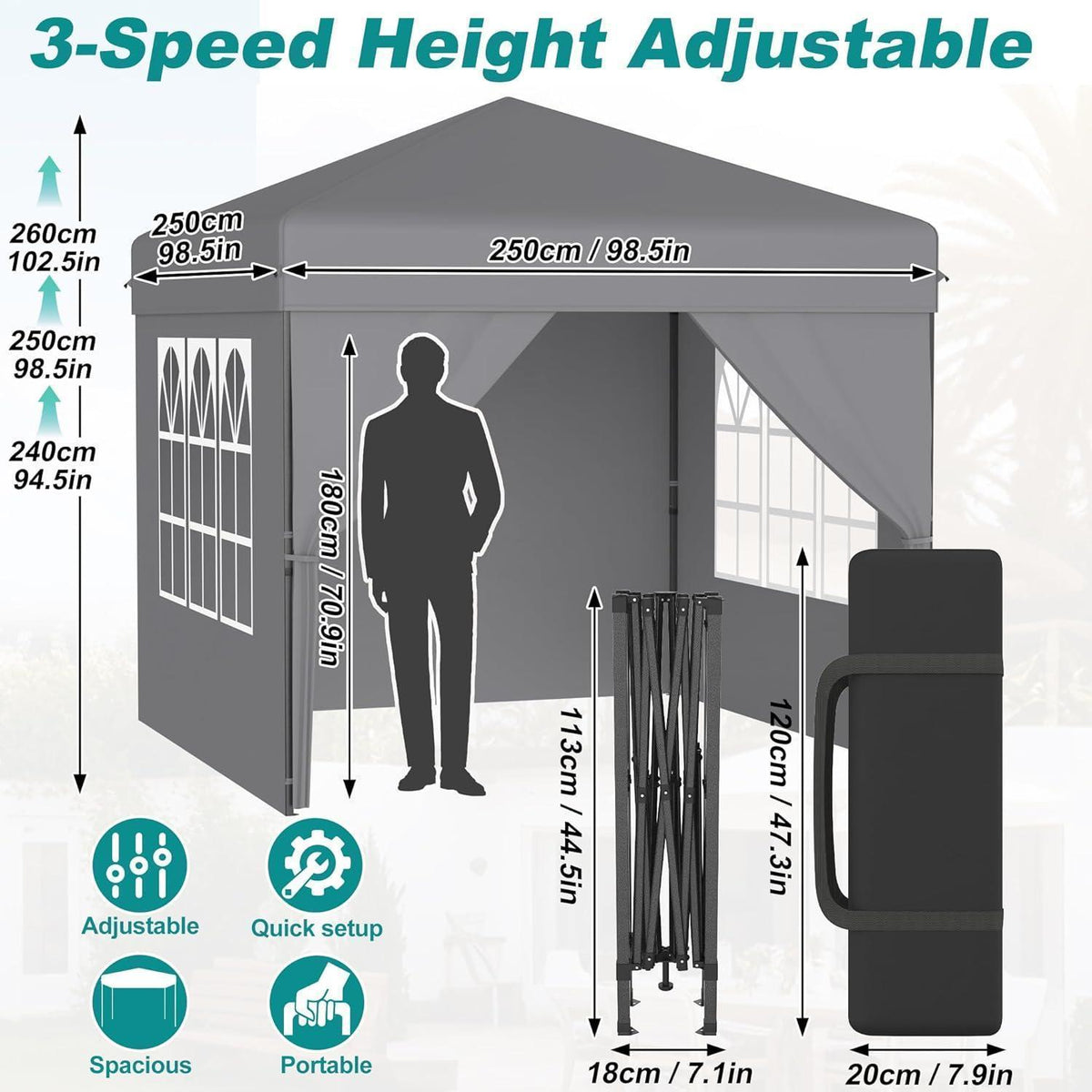 Faltpavillon 2.5x2.5m – Schnellaufbau, Wasserdicht & UV-Schutz