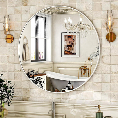 Runder Wandspiegel 70cm Metallrahmen Weiß – Bad & Wohnzimmer