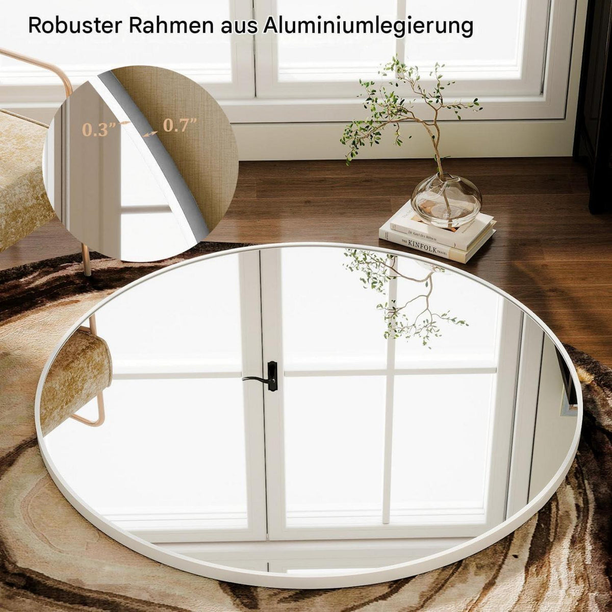 Runder Wandspiegel 70cm Metallrahmen Weiß – Bad & Wohnzimmer