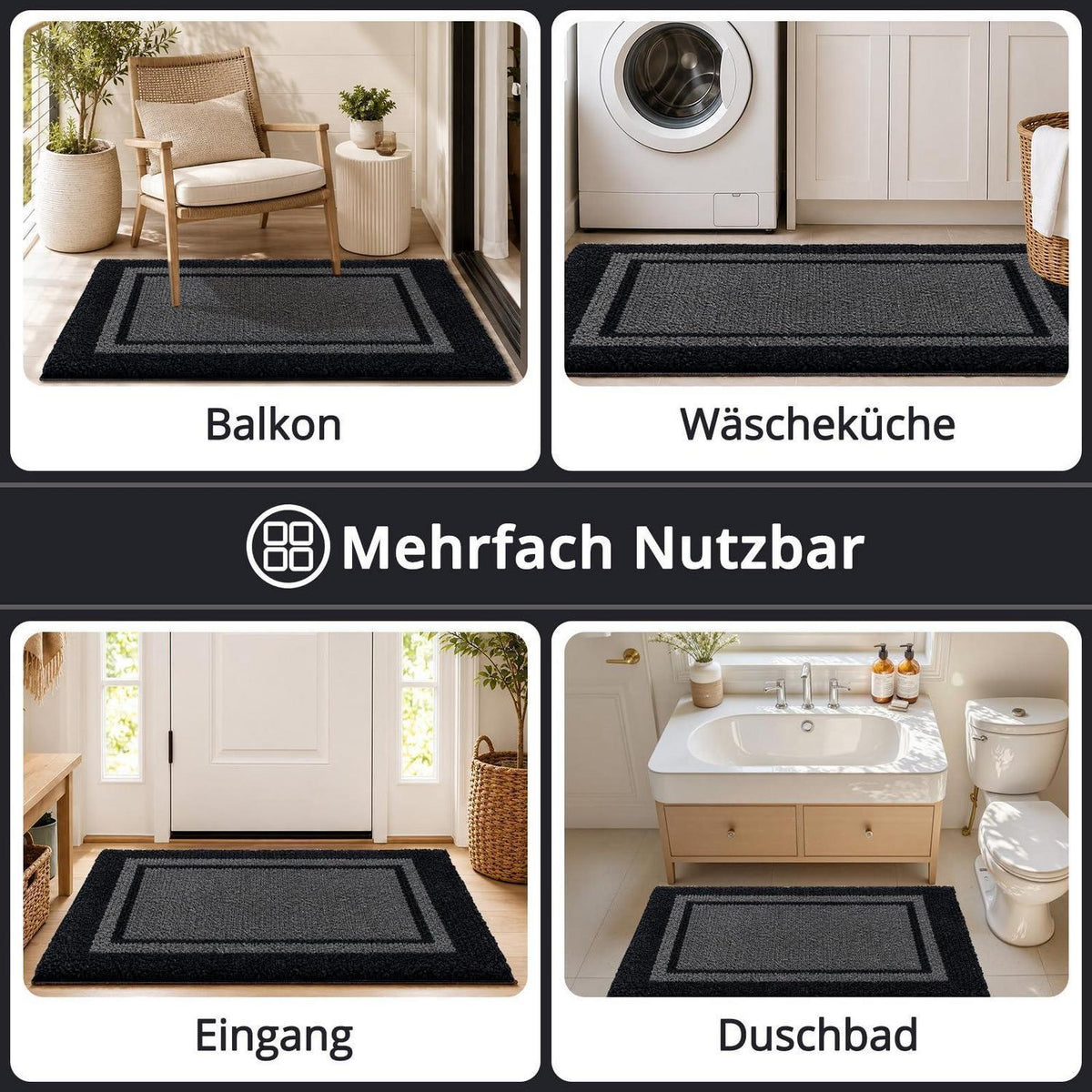 Fußmatte Innen rutschfest 60x90 cm – Schwarzgrau