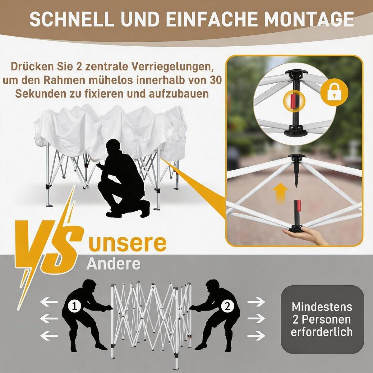 3x3m Faltpavillon mit Seitenteilen – UV-Schutz & Höhenverstellbar