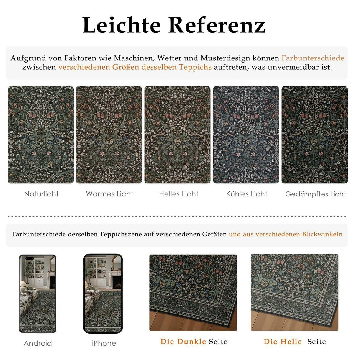 Vintage Teppich Grün 200x300cm - Waschbarer Wohnzimmerteppich