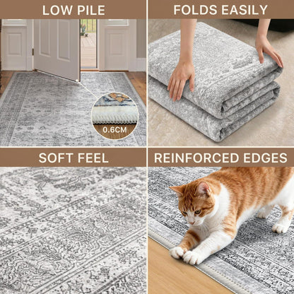 Vintage Teppich Grau 160x230cm – Waschbar & Rutschfest