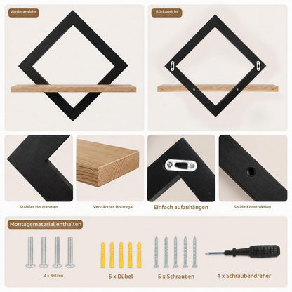 Wandregal im Rauten-Design aus Holz, Boho Stil