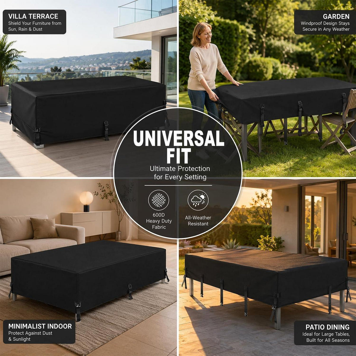 Gartentisch Abdeckung 160x90cm | Wetterfest & Winddicht