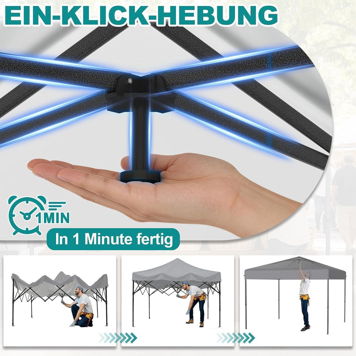 Pop-Up Pavillon 2,5x2,5m mit Seitenwänden – Garten Party Zelt