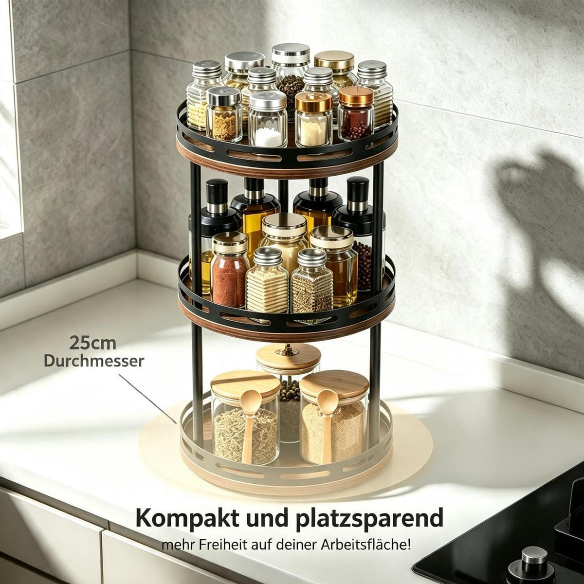 Drehbarer Gewürzregal Organizer 3-stufig für Küche & Bad