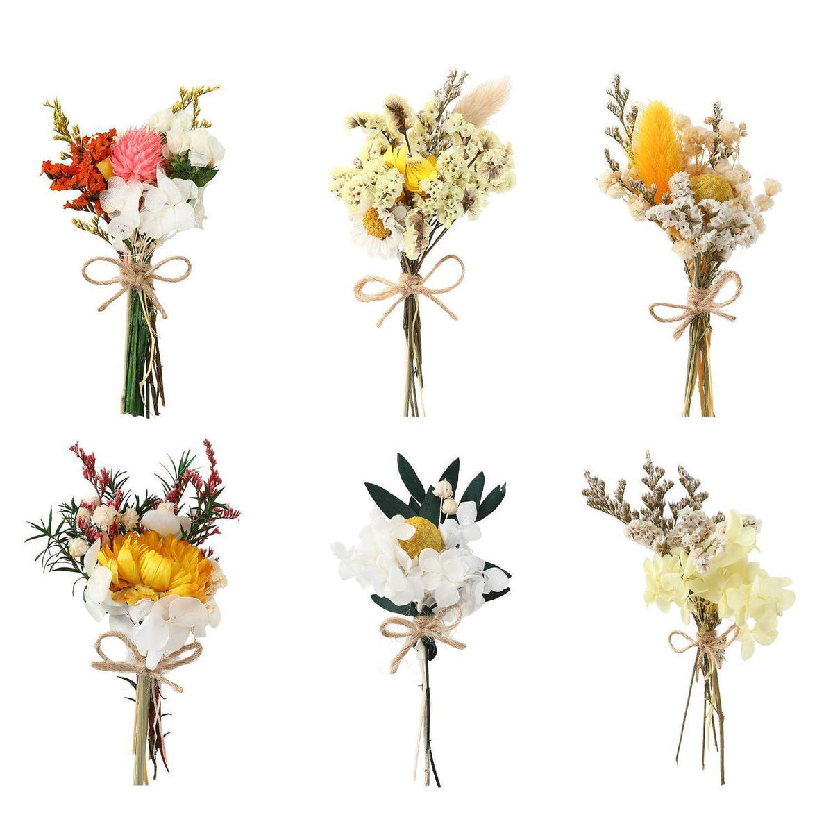 Gelber Mini Trockenblumenstrauß 6er Set Boho Deko Hochzeit
