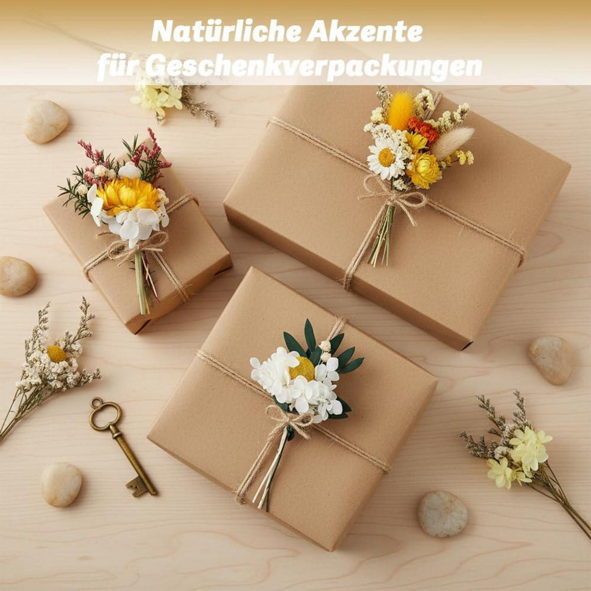 Gelber Mini Trockenblumenstrauß 6er Set Boho Deko Hochzeit