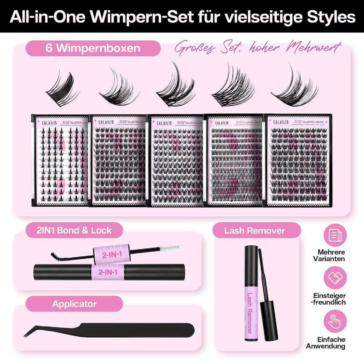 Wimpern Extensions Set 672 Stück D Curl DIY mit Kleber