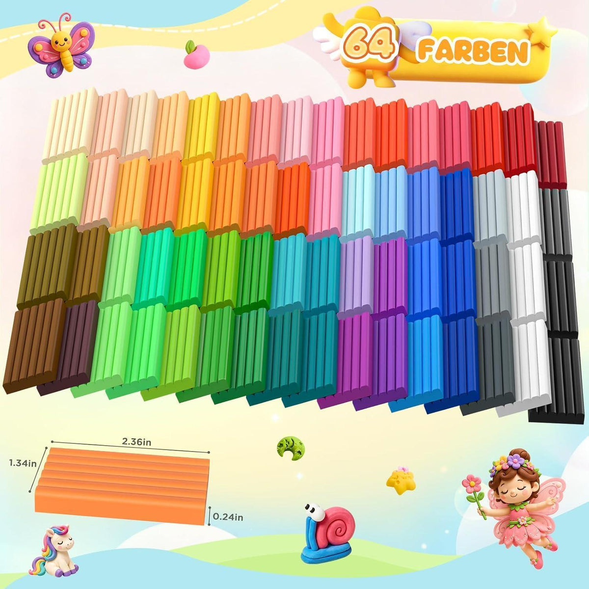 64 Farben Polymer Clay Set mit Box & Zubehör für kreative DIY Projekte
