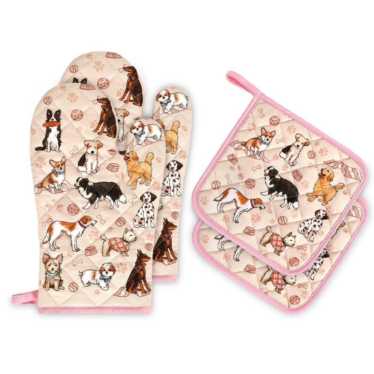 Hund Ofenhandschuh & Topflappen Set aus Baumwolle