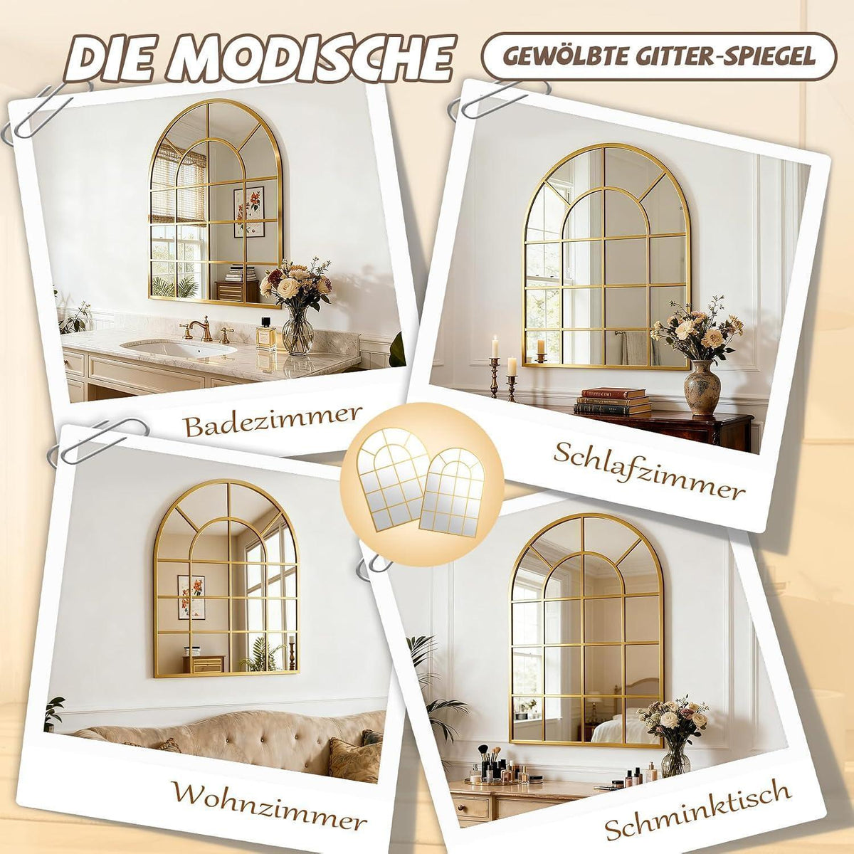 Goldener Wandspiegel mit Gitter 76 x 122 cm