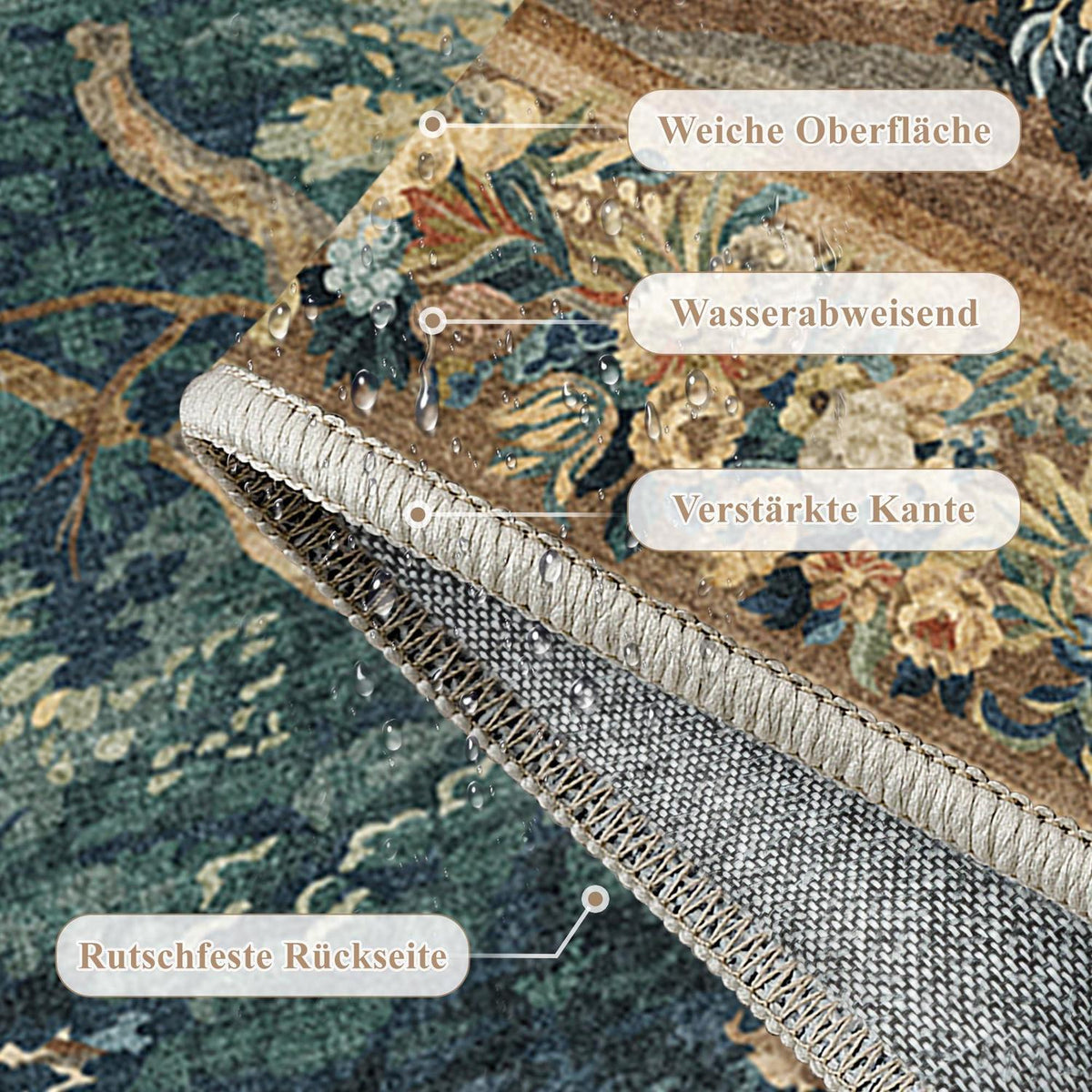 Vintage Teppich 200x300cm – Bunt & Waschbar für Wohnzimmer