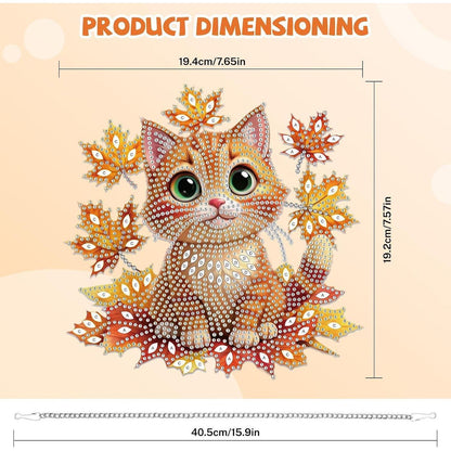 Diamantmalerei Anhänger Katze Ahornblatt – DIY Fensterbild für Herbst