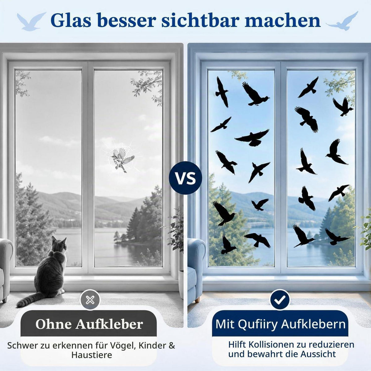 Vogelaufkleber Fenster – 37 Stück Anti-Kollisionsfolie Schwarz